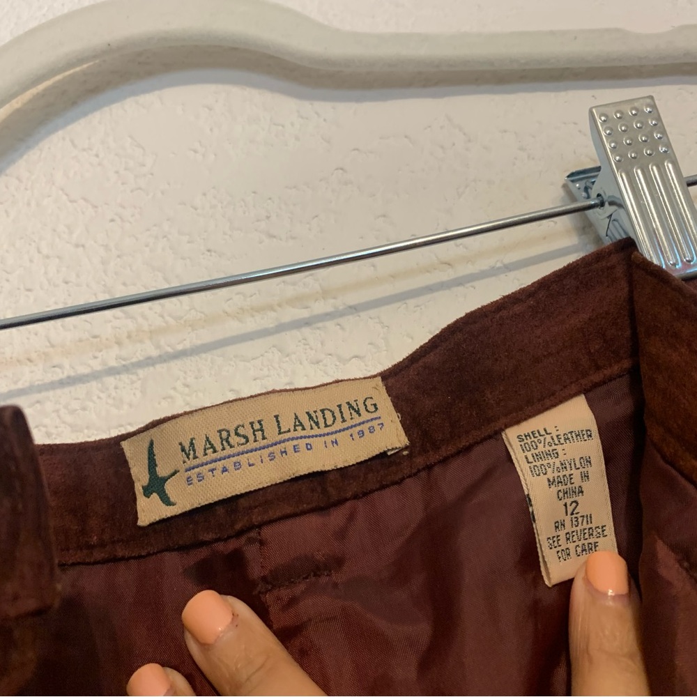 MARSH LANDING 80s Womens Size 12 Leather Burgundy Pants - Picture 7 of 10